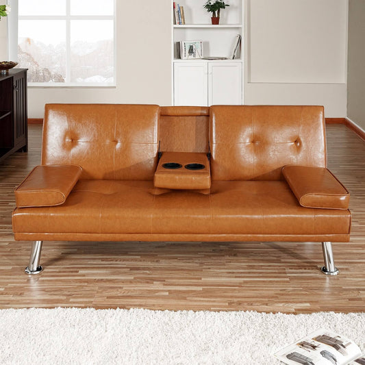 Home Futon Sofa Bed With Armrest Black