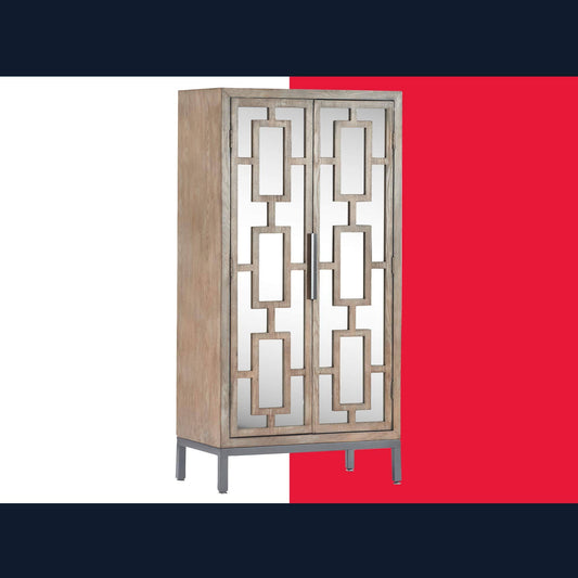 Hilfiger Hayworth Tall Mirrored Accent Cabinet, Ash Gray - Brown
