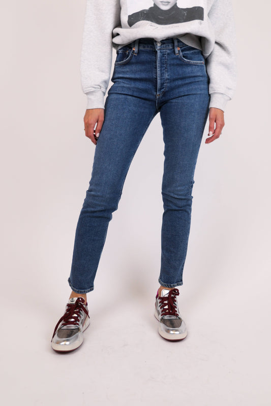 High Waist Ankle Straight Leg Jeans - Blue - 23