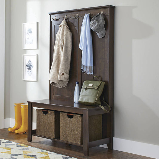 Homes & Gardens Parker Hall Tree Bench, Estate Toffee Finish