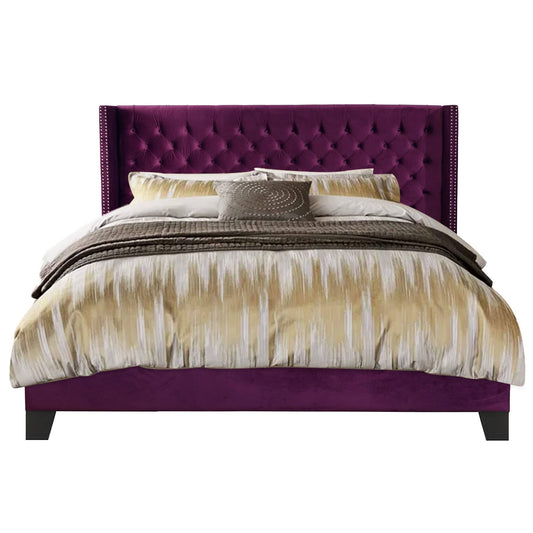 Home Aliyah Velvet Upholstered Platform Bed Deep Button Tufting Frame