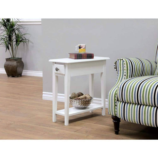 Home Furnishing Chair Side Table With Storage, Queen, White