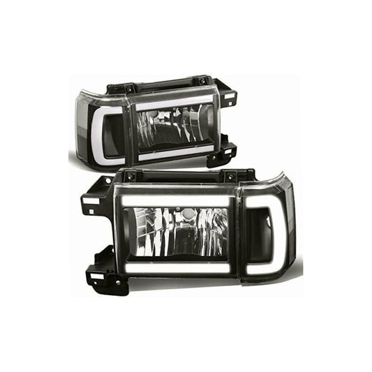Hl-Lb-F15087-Bk-Cl1 For 1987 To 1991 Ford F150 F250 F350 Bronco Black Housing Clear Corner Led Drl Headlight Headlamps 88 89 90