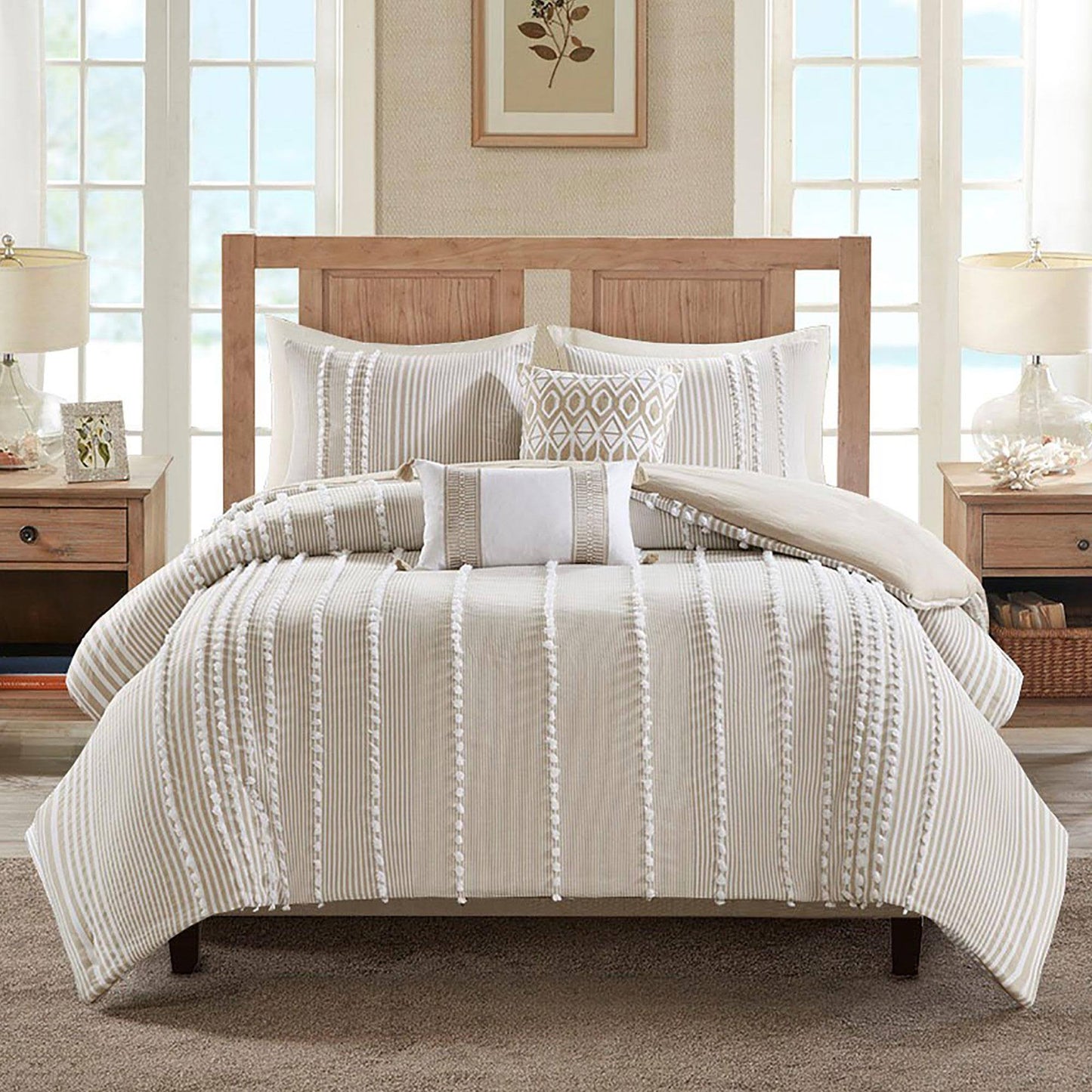 House Anslee King Taupe 3 Piece Cotton Yarn Dyed Comforter Set