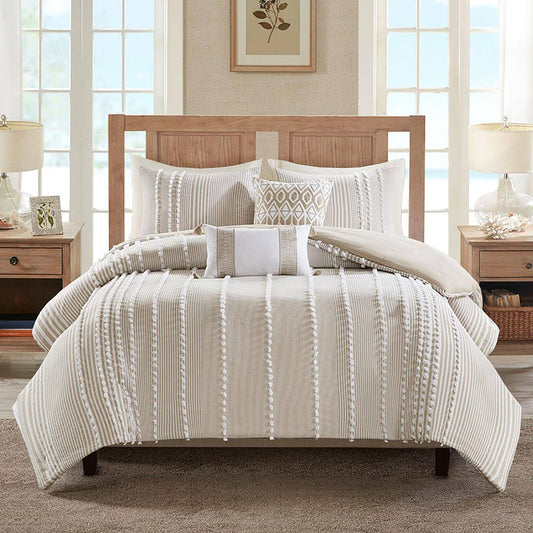 House Anslee King Taupe 3 Piece Cotton Yarn Dyed Comforter Set