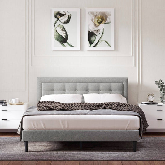Home Queen Upholstered Platform Bed Frame | Stone