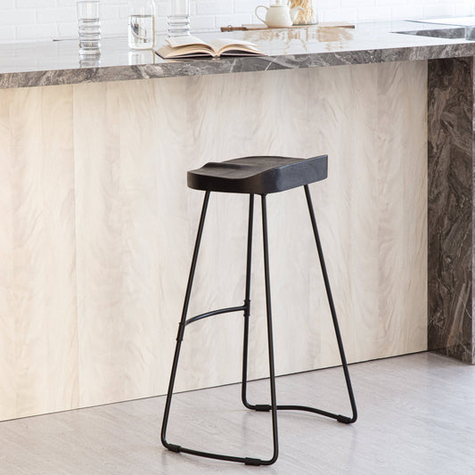 Home Romboss Handmade Mango Wood Saddle Seat Bar Stool - 20" X 14.25" X 30" - Single - Black - Bar Height
