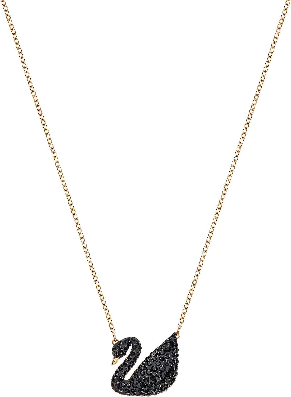 Iconic Swan Pendant Necklace, Rose Gold/Black