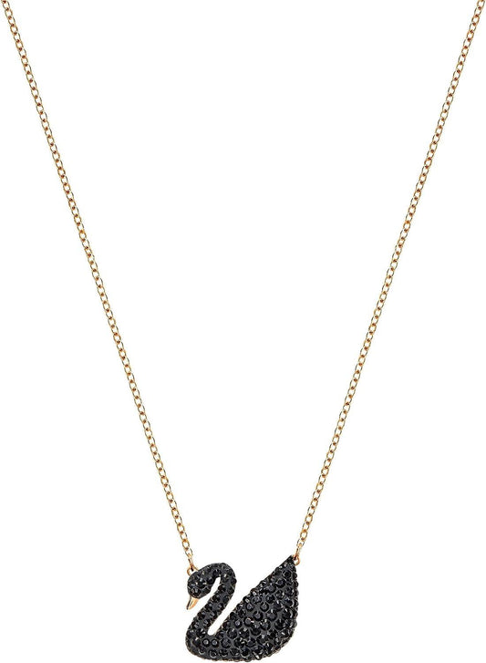 Iconic Swan Pendant Necklace, Rose Gold/Black