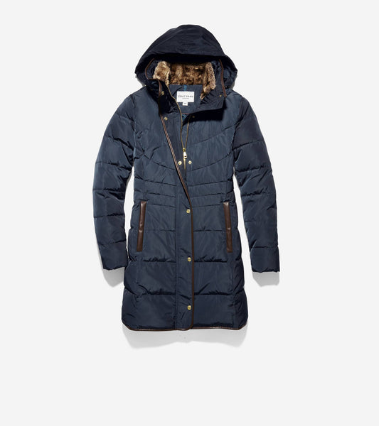 Hooded Down Puffer Coat - Navy