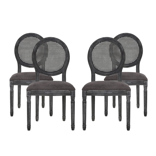 House Acorn French Wood And Cane Upholstered Dining Chair, Set Of 2, Gray