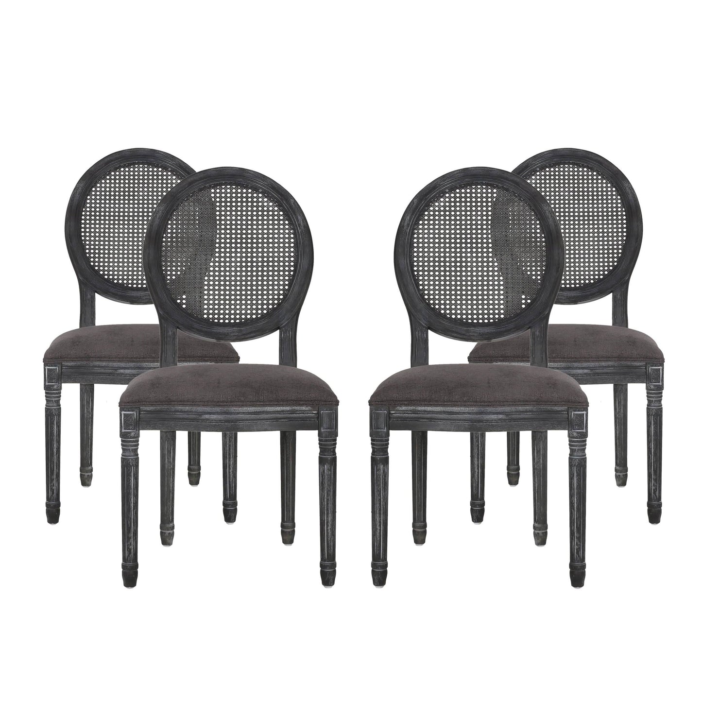 House Acorn Midnight Black And Gray Wood And Cane Upholstered Dining Chair (Set Of 2)
