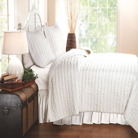Home Ruffled Quilt Set Twin White