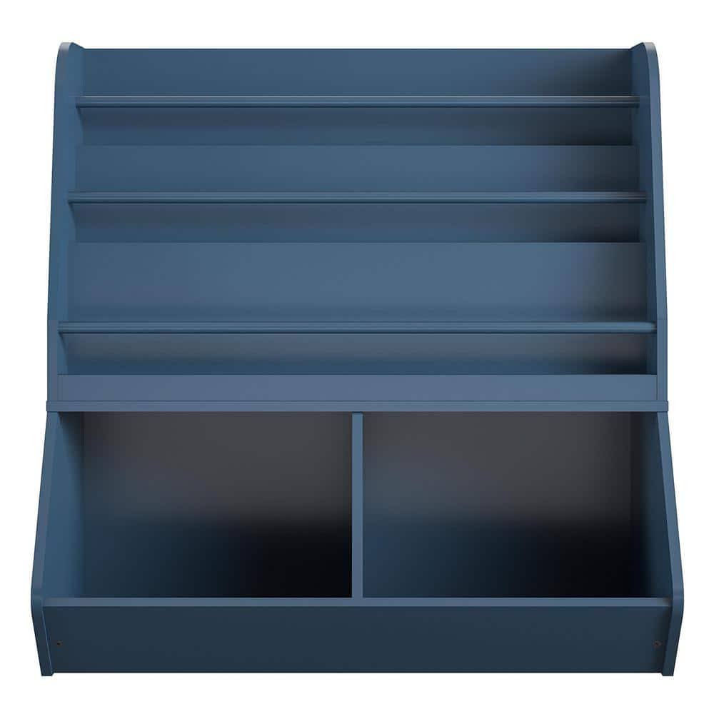 Home Lauren 36.3 In. Navy 3-Shelf Bookcase And Toy Storage, Blue