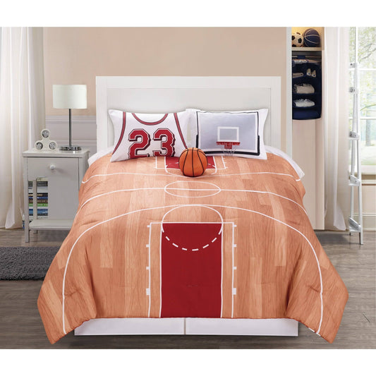 Home 4 Piece B-Ball Comforter Set - Orange - Full