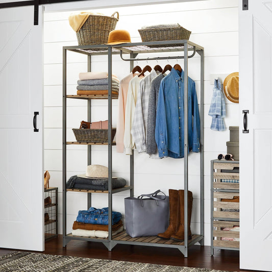 Homes & Gardens Farmhouse Grey Wood And Metal Garment Rack