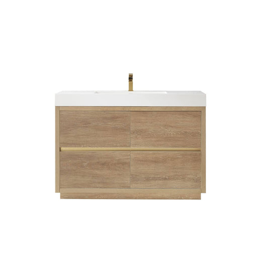 Huesca 48" Single Sink Bathroom Vanity Natural Oak Wood White Top No Mirror
