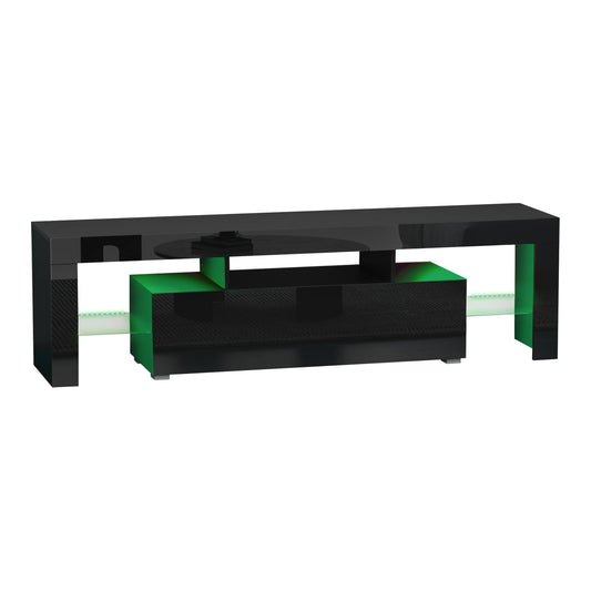 High Gloss Tv Stand Cabinet With Remote Controlled Led Lights Media Tv Console Table With Storage Compartment For Tvs Up Black
