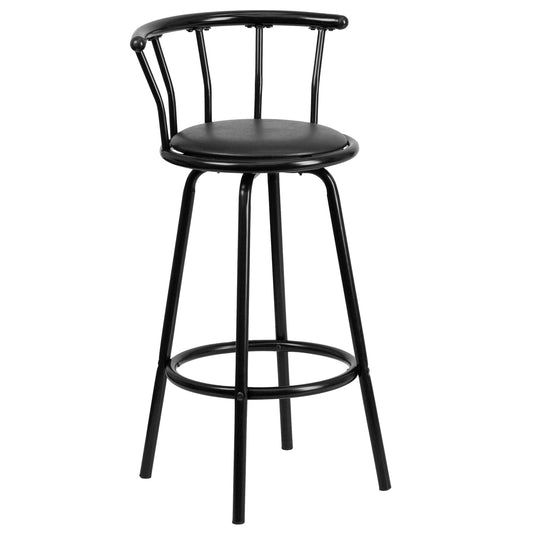 Home Crown Back Metal Barstool With Vinyl Swivel Seat Black