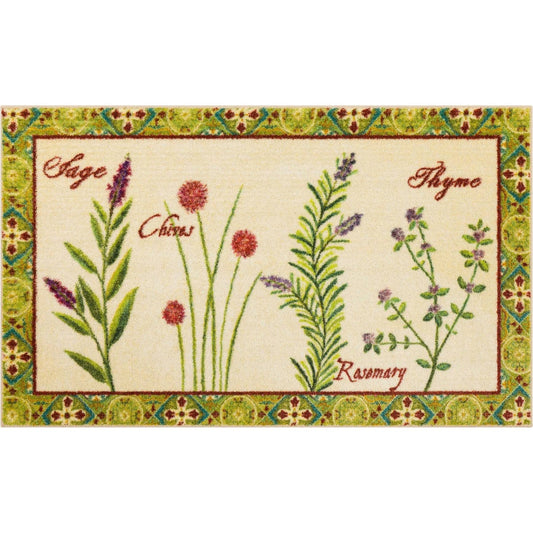 Home Herb Garden Kitchen Rug, Beige 3 Piece Set