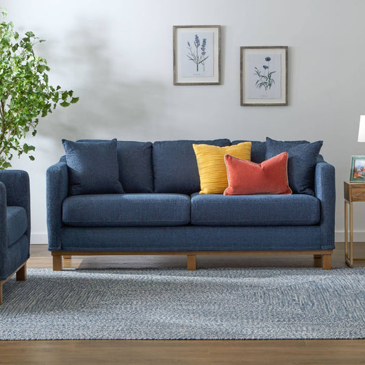Home Upholstered Wood Base Sofa, Navy