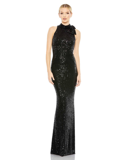 High Neck Sequin Sheath Gown Black