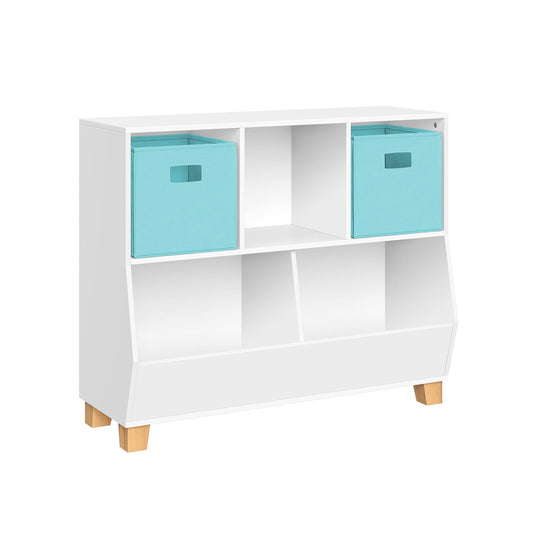 Home Kids Catch-All Multi-Cubby 35 Inch Toy Organizer And 2 Gray Bins - White