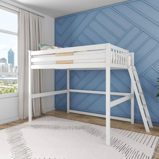 High Loft Bed With Ladder On End - White | Max & Lily