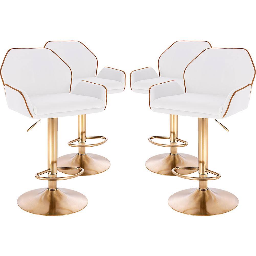 Home Luxe Tesla Contemporary Adjustable Barstool/Bar Chair W/ 360 Rotation - Adjusting Height Counter/Bar Stool - White/Gold Piping - Set Of 4
