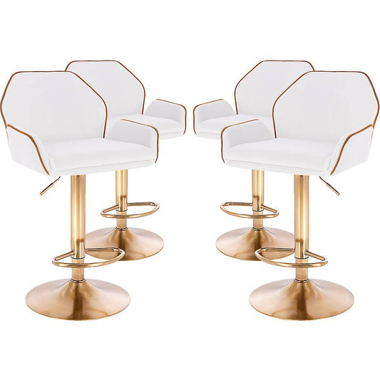 Home Luxe Tesla Contemporary Adjustable Barstool/Bar Chair W/ 360 Rotation - Adjusting Height Counter/Bar Stool - White/Gold Piping - Set Of 4