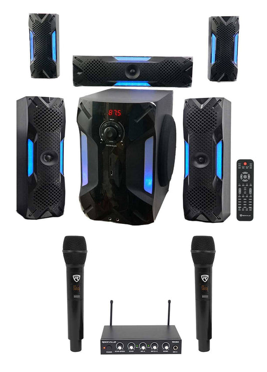 Hybrid Home Theater Karaoke Machine System W/8" Sub+(2) Wireless Mics