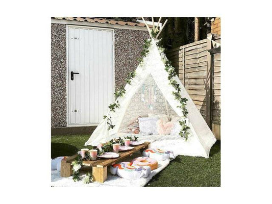 Huge Teepee 85 Inch Height Luxury Lace Tent Super Large With Gift 6.5ft Rose Vine Flowers