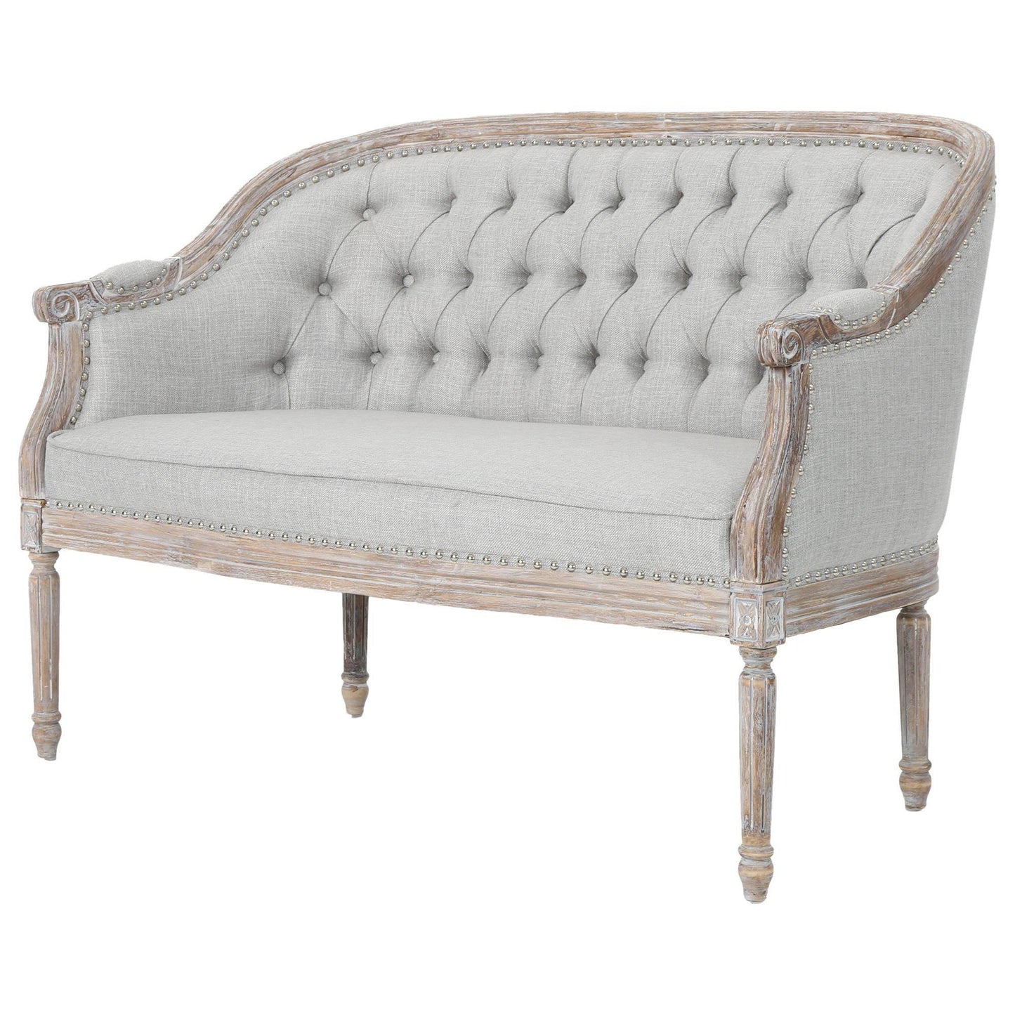 House Sarahbella Traditional Fabric Tufted Upholstered Loveseat, Dark Gray And Antique