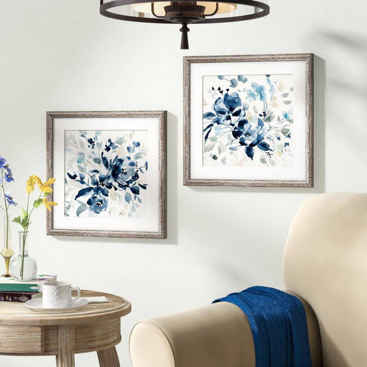 Home Co Indigo Garden I' 2 Piece Framed Print Set, Blue - Black
