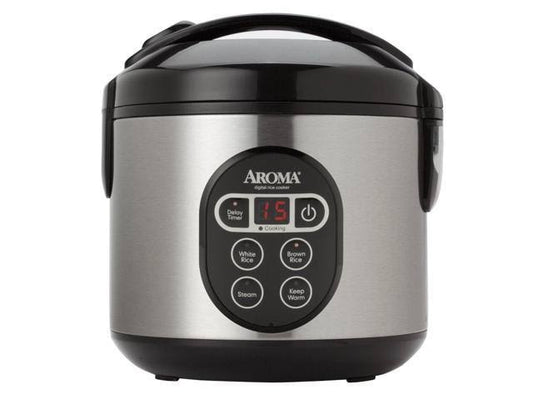 Housewares 2-8-Cups (Cooked) Digital Cool-Touch Rice Grain Cooker And Food Steamer, Stainless, 8 Cup, Silver