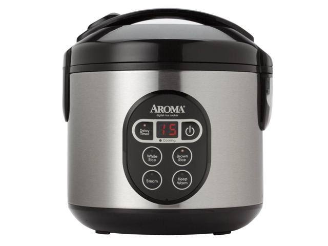 Housewares 2-8-Cups (Cooked) Digital Cool-Touch Rice Grain Cooker And Food Steamer, Stainless, 8 Cup, Silver