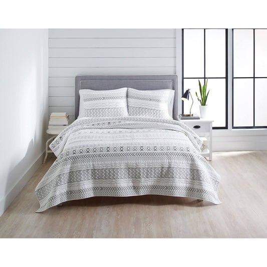 Homes & Gardens Gray Aztec Stripe Cotton King Quilt