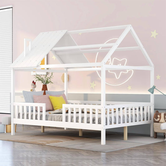 House Beds With Rails Wood Montessori Bed Frame Kids White Cabin Bed For Ch