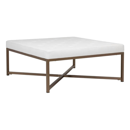 Home Camber Modern Large Cocktail Tufted Square Ottoman With Metal Frame And Blended Leather - Bronze, White