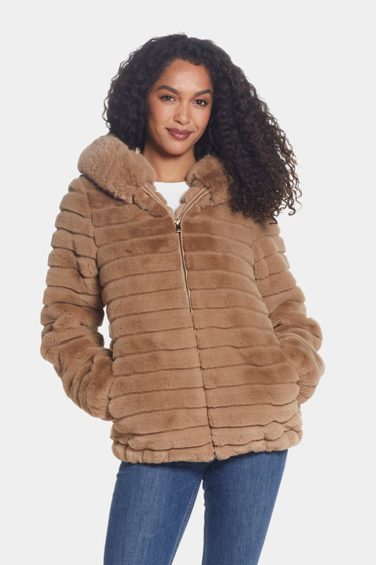 Hooded Faux Fur Jacket In Black At Nordstrom, Size 1x