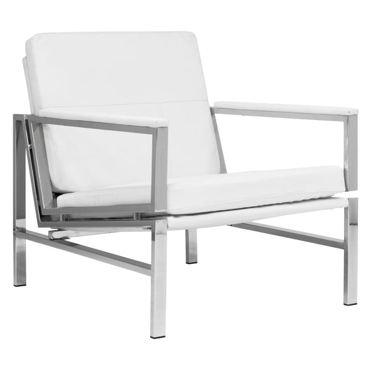 Home Atlas Accent Arms, Modern Chair, Chrome/White Bonded Leather