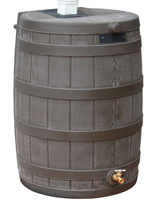 Ideas Rain Wizard 50 Gallon Plastic Rain Water Collection Barrel Drum, Oak