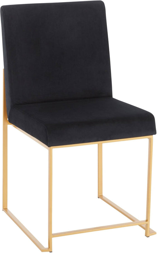 High Back Fuji Contemporary Dining Chair In Black Steel And White Faux Leather - Set Of 2