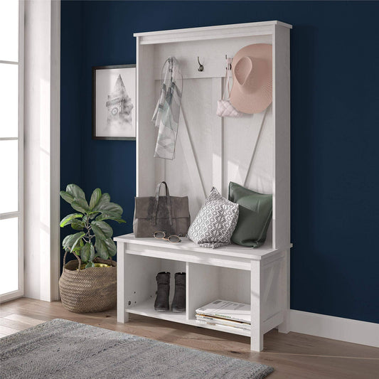 Home Farmington Entryway Hall Tree Bench Ivory Oak