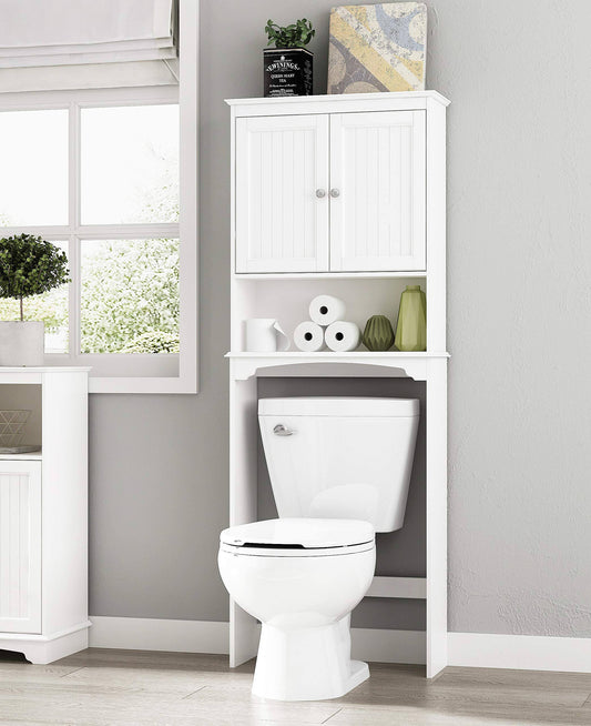 Home Bathroom Shelf Over-The-Toilet, Bathroom Spacesaver, Bathroom Storage Cabinet Organizer, White