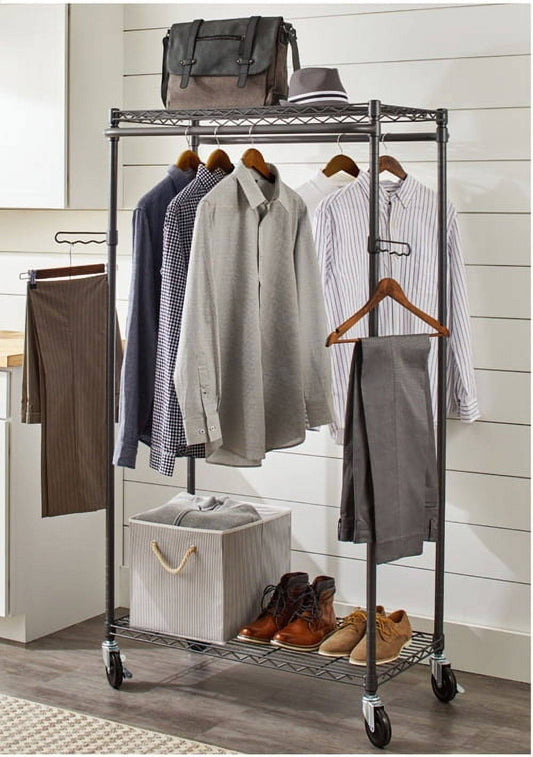 Homes & Gardens 38.2" W X 23.6" D X 66.1" H Gunmetal Finish Grey Double Hanging Garment Rack