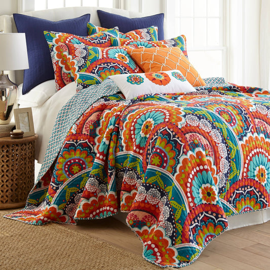 Home Serendipity Reversible Quilt Set, Orange, King