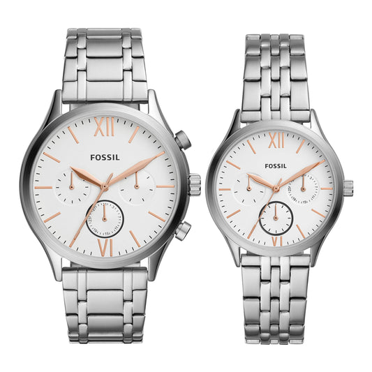 His And Her Fenmore Multifunction Stainless Steel Watch Gift Set - Silver