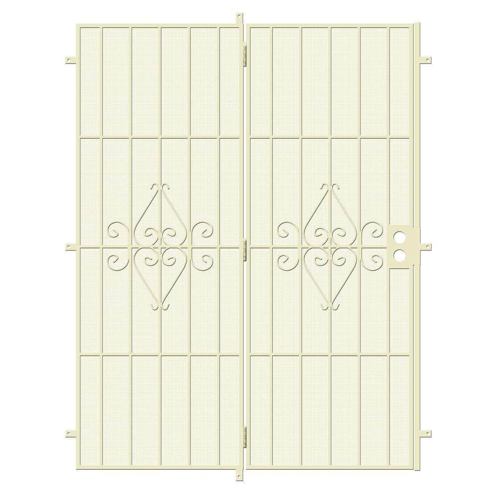 Home Designs Su Casa 72 In. X 80 In. Navajo White Projection Mount Outswing Steel Patio Security Door With Expanded Metal Screen