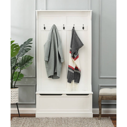 Home White Mdf Hall Tree With Storage Bench